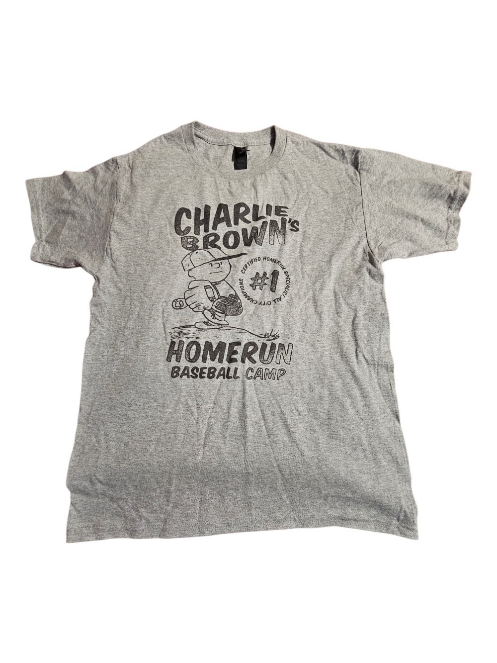 Gildan Heather Gray Heavy Cotton " Charlie Brown Homeroom Baseball Camp" Tee